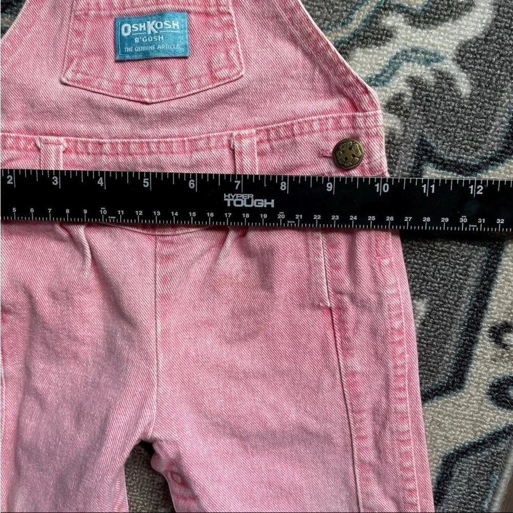 Vtg Osh Kosh B'Gosh Overalls Sz 12mon Vestback Pink Acid Wash Pleated Bibs READ